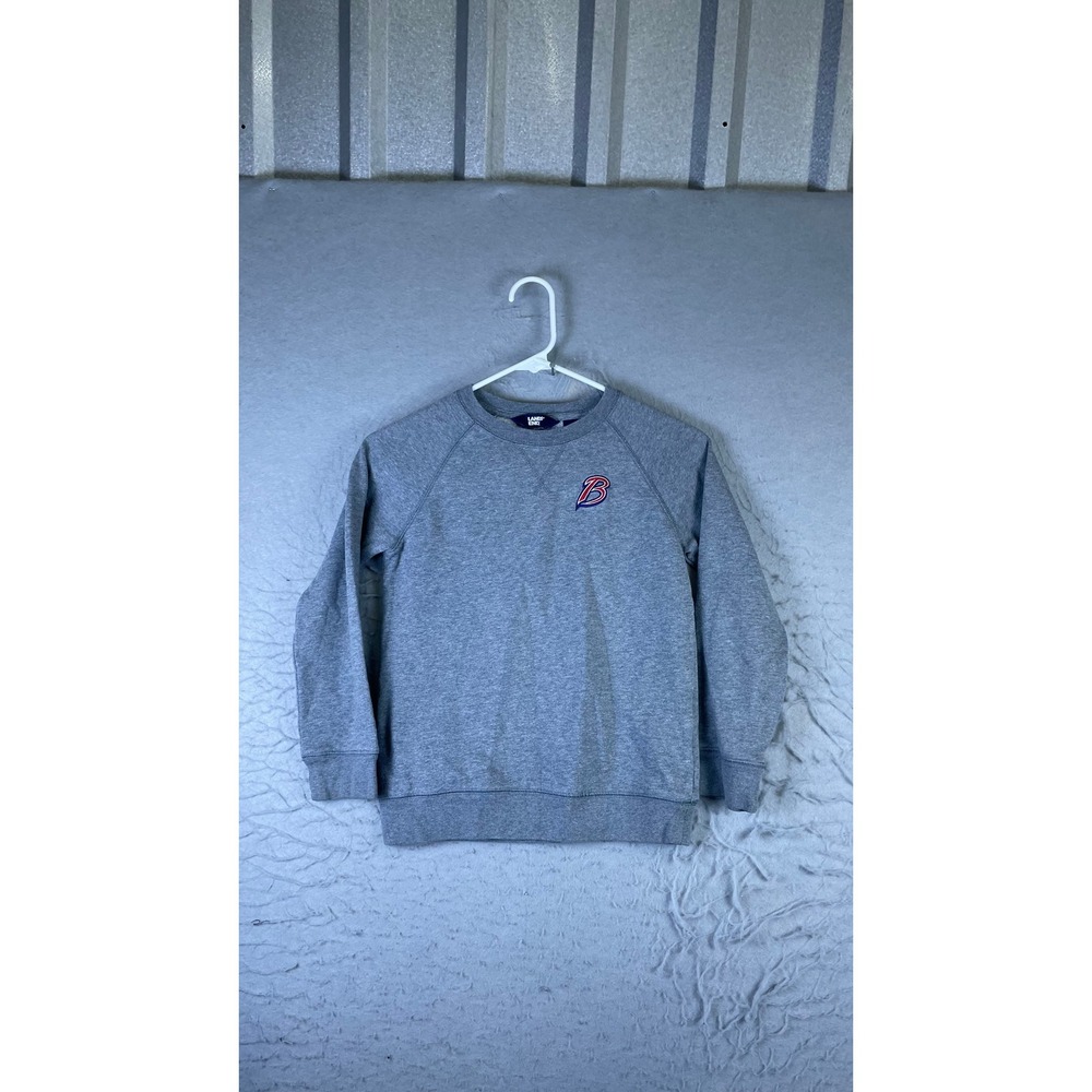 Lands End Sweatshirt Boys M 8 Gray Excellent Raglan Sleeve Embroidered B Logo